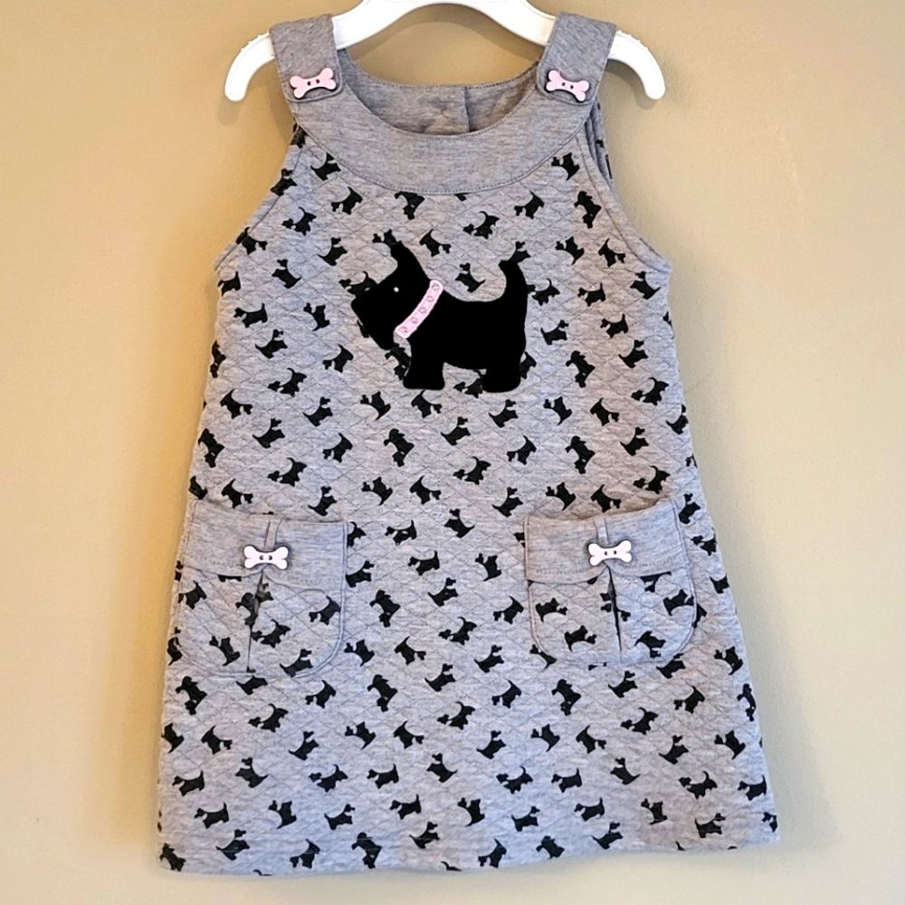 Blueber boulevard grey quilted jumper dress with puppy detail